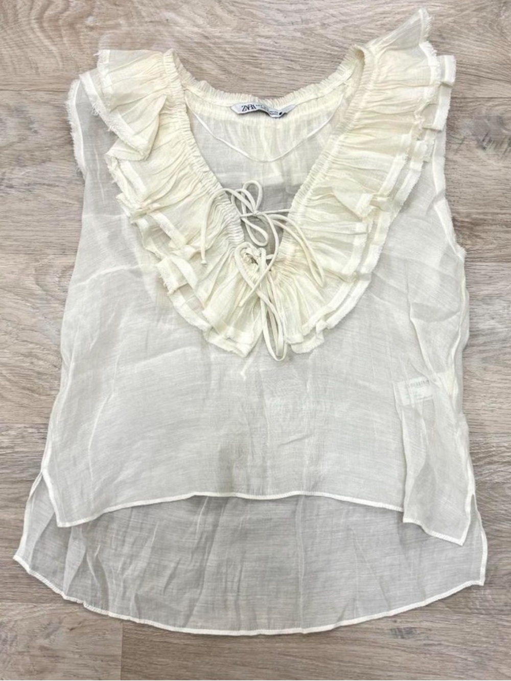 Zara Cream Ruffle Tie-Front Sleeveless Camisole